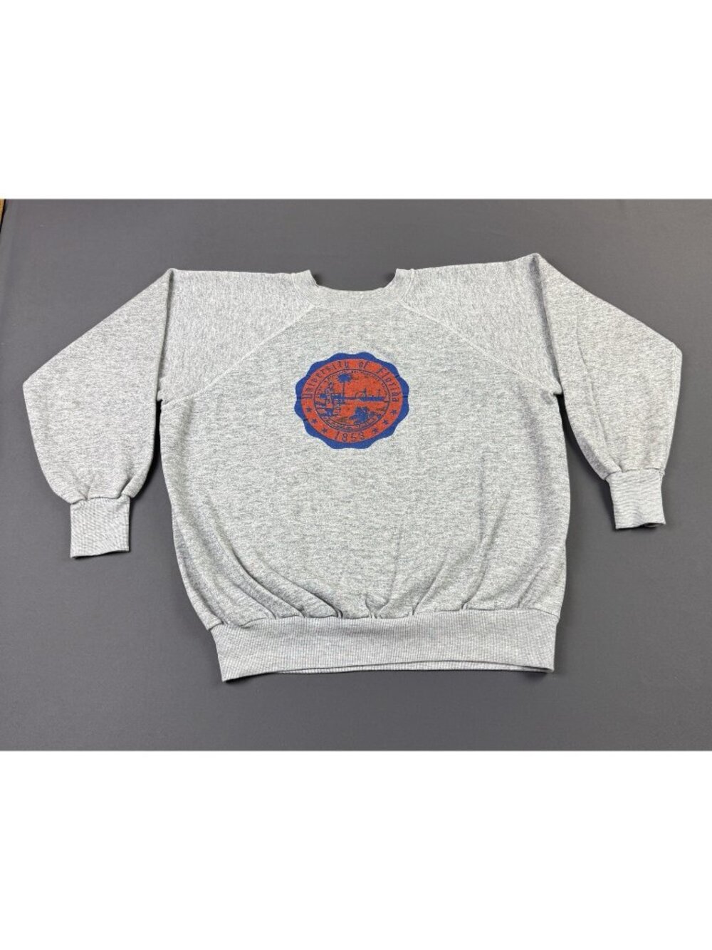 Super Rare Vintage 70s 80s University Of Florida NCAA Raglan Gray Sweatshirt Art